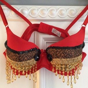 Handmade Red, Black, & Gold Costume Bra
